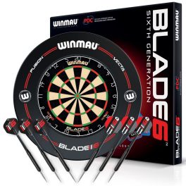 Kompletný šípkarský set, terč Winmau Blade 6, sivý surround, 2 sety šípok, štartovacia čiara, výst