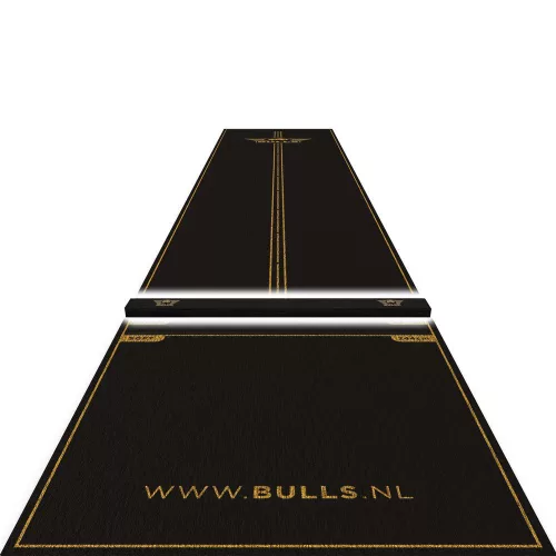 Koberec pred terč Bulls Advantage s odhodovou lištou, 300x85 cm, čierno-zlatý