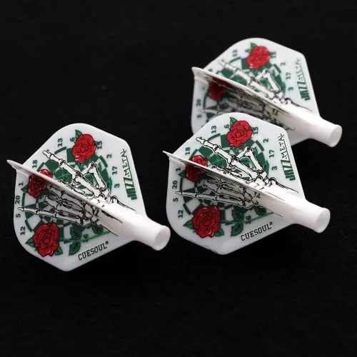 Letky na šípky Cuesoul TERO AK4 štandard, biele s motívom ruží