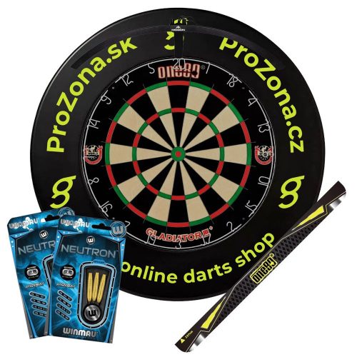 ProZona Pro šípkarský set, terč One80 Gladiator III+, osvetlenie Torus 100, Surround, 2 sety šípok,