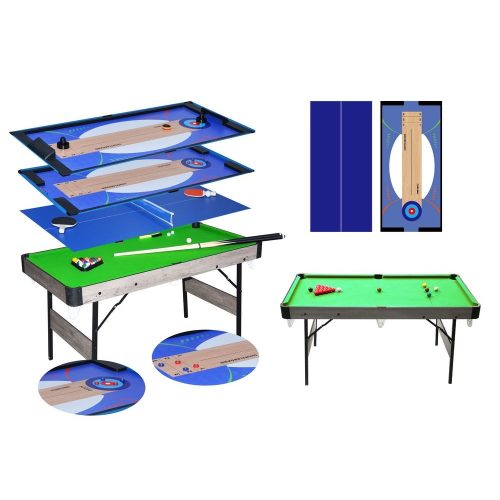 Multifunkčný herný stôl 6v1, biliard, snooker, vzdušný hokej, ping pong, curling, shuffleboard, 5 ft
