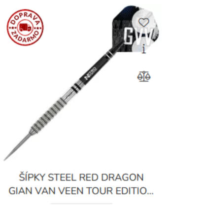 Šípky steel Red Dragon Gian Van Veen Tour Edition 22g, 90% wolfram