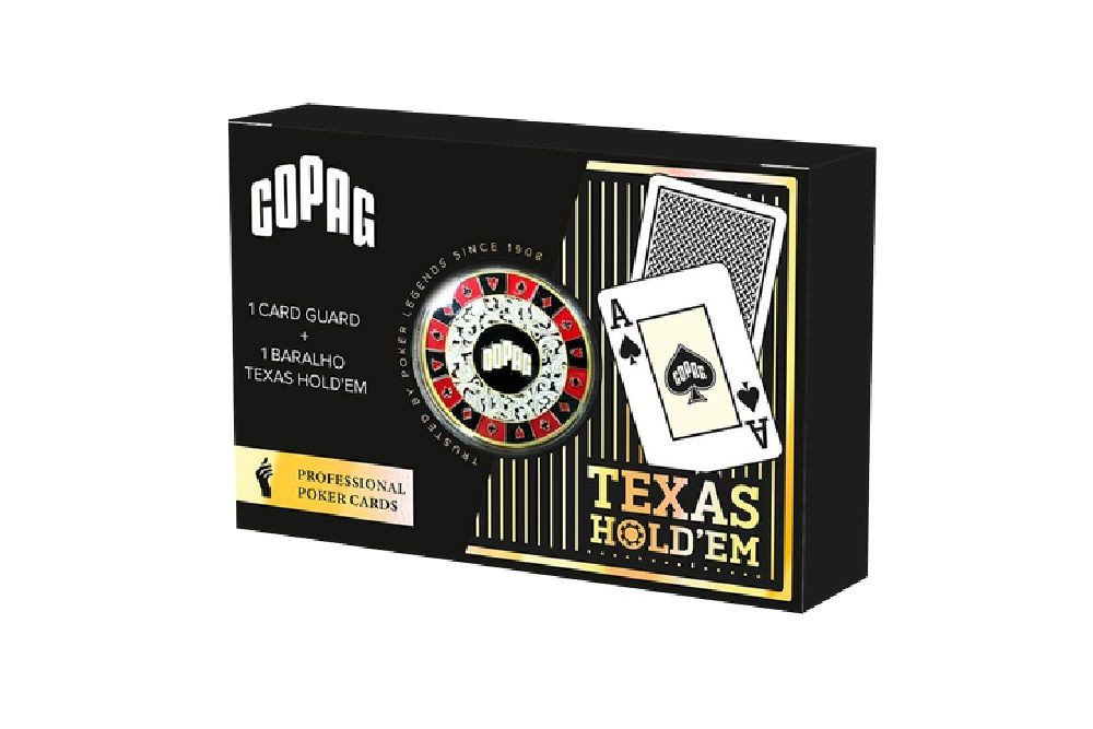 Hracie karty Copag Texas Hold'em poker čierne GOLD Range 100% plast s Dealer žetónom