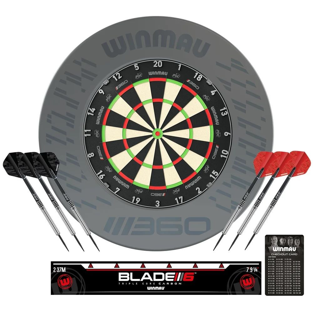 Kompletný šípkarský set Winmau BLADE 360 sivý surround, 2 sety šípok, štartovacia čiara